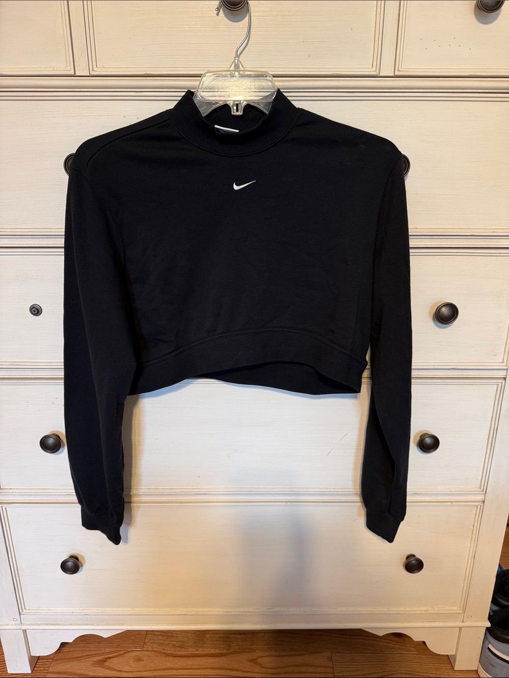 Nike Black Cropped Mock Neck Sweatshirt with White Swoosh